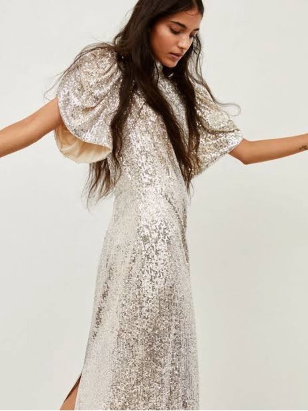 H&M Sequin Puff-Sleeve Midi Dress. Like new!